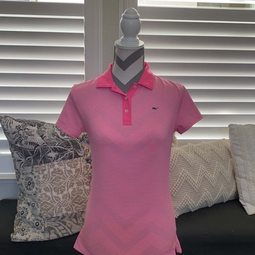 Women’s Hot Pink Stripped Polo Shirt - XXS